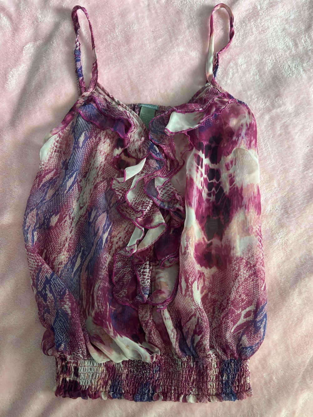 Charlotte Russe Pink Purple and White Printed Cami Smocked Tapered Tank Top S